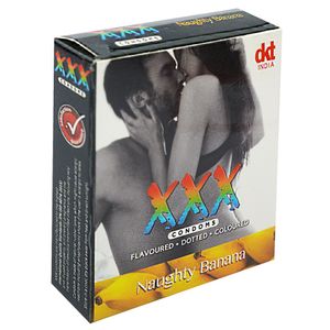 XXX Dotted Banana Flavorured Coloured Condom - 3Pcs Pack
